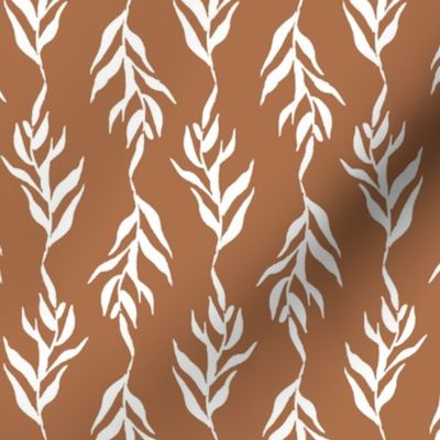 Medium hand painted foliage, white on brown leaf vine for kids clothing, gender neutral baby and nursery