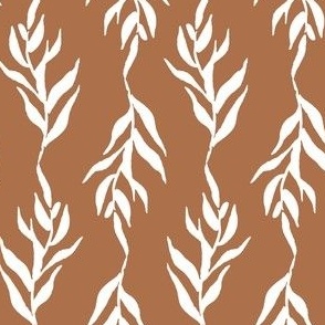 Medium hand painted foliage, white on brown leaf vine for kids clothing, gender neutral baby and nursery