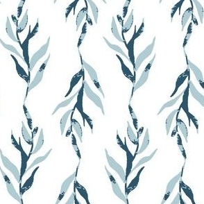 Medium hand painted foliage, blue on white leaf vine for kids clothing, gender neutral baby and nursery