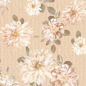 Vintage boho fall florals collage - peach ivory - 24"