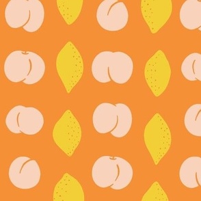 MEDIUM - Peach and Lemon Citrus fruit Stripes on Orange