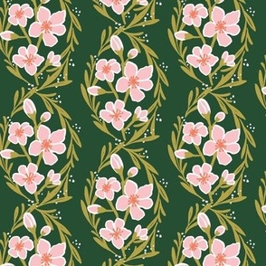 MEDIUM - Floral Climbing Peach Blossom, in Emerald and Pink