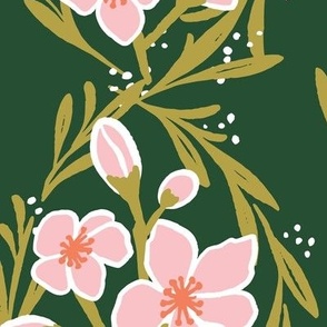 JUMBO - Floral Climbing Peach Blossom, in Emerald and Pink