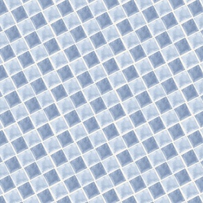 Watercolor Diagonal Checkerboard Seashell Blue