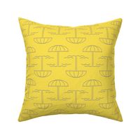 Bright Canary Yellow with periwinkle purple blue umbrella parasol sun beach fabric