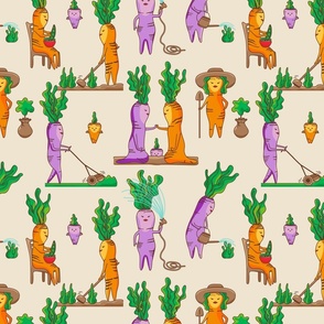 Carrot gardeners in light tan. Large scale