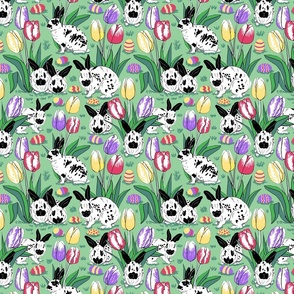 Easter bunnies and tulips 8x8