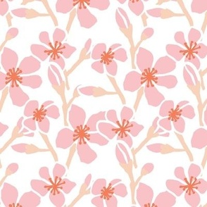 LARGE - floral pink cherry blossom on white