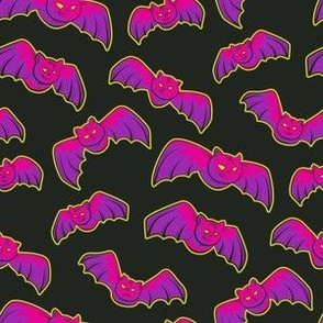 Comic style bats flying in pink & purple. Small scale