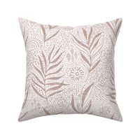 pale pink terracotta boho palm leaves and ethnic doodling on light neutral background