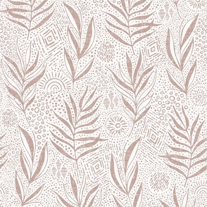 pale pink terracotta boho palm leaves and ethnic doodling on light neutral background