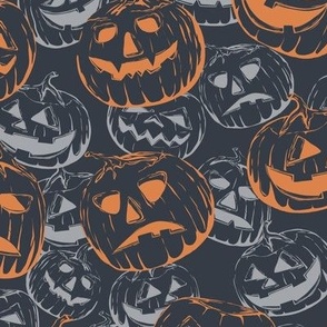 Jack-o'-lanterns scattered in charcoal gray. Large scale