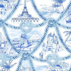 Tying the Knot Honeymoon Toile in Blue and White