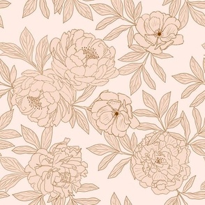 Sketched Wheat Peonies on Barely Peach