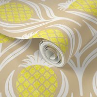 (L)  Tropical art deco welcome pineapples beige and yellow