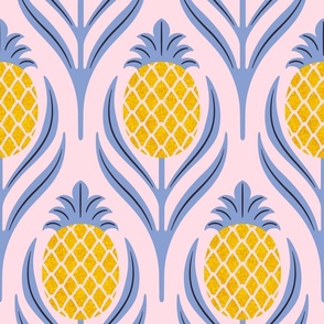 (L)  Tropical art deco welcome pineapples pink, blue and yellow
