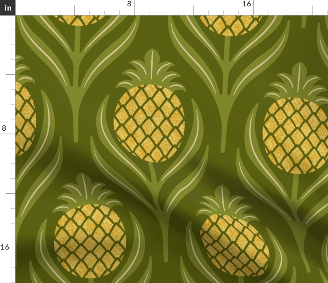 (L)  Tropical art deco welcome pineapples green and yellow