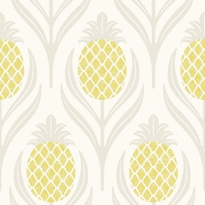 (L)  Tropical art deco welcome pineapples off white and yellow