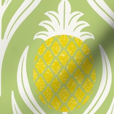 (L)  Tropical art deco welcome pineapples fresh green and yellow