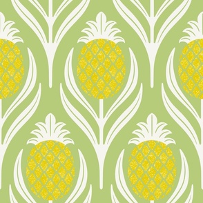 (L)  Tropical art deco welcome pineapples fresh green and yellow