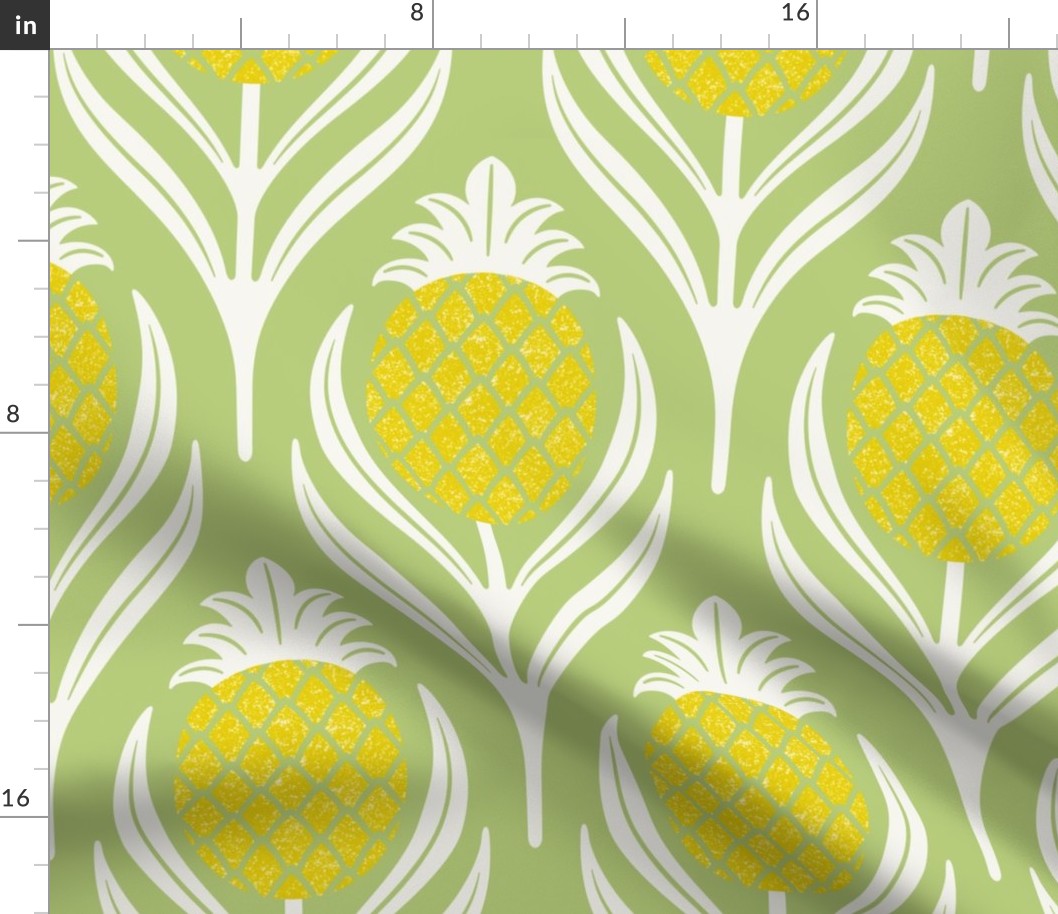 (L)  Tropical art deco welcome pineapples fresh green and yellow