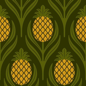 (L)  Tropical art deco welcome pineapples dark green and orange