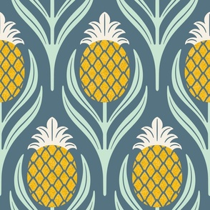(L)  Tropical art deco welcome pineapples teal and orange