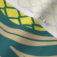 (L)  Tropical art deco welcome pineapples emerald, beige and yellow