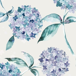 Blue Hydrangea floral watercolor Serenity Blue Jumbo Large