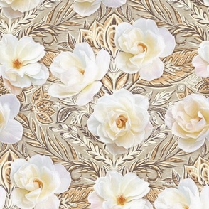 Boho Romantic Scattered White Roses on Tan medium