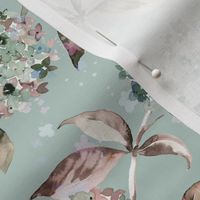 Hydrangea floral watercolor - Pastel Verdigris - Small Hydrangea - Elegant Artistic Floral