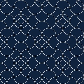 Small-Scale Navy Blue and White Ogee