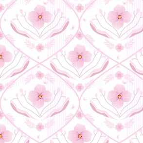 Soft Pink Floral Ogee | Flowers, Leaves, Geometrics | Medium Scale