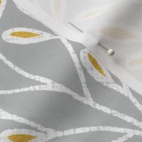 White and Gold Tear Drop Leaves on Grey 