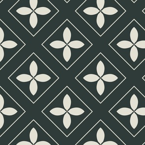 Geometric Shapes in Dark Moss Green and Off White