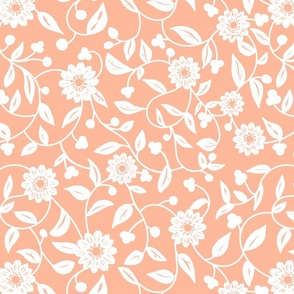 white  flowers on a  soft peach pink background - medium scale