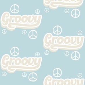 Groovy Dusty Blue - Hippy Peace Signs