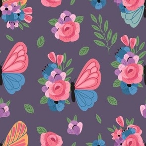 decorative butterfly and flowers on dark background