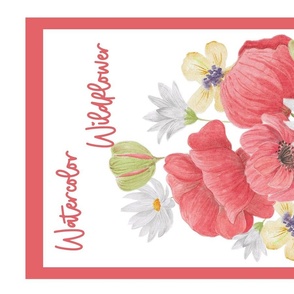 watercolor  wildflower wedding-  poppies daisy buttercup-tea-towel 