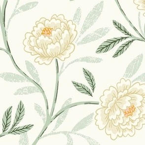 Romantic Vintage Trailing Floral - Large - Vanilla Cream and Pastel Mint Green | Wedding Decor