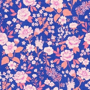 Stella Modern Vintage Floral  Vintage Cobalt  and hot pink MEDIUM