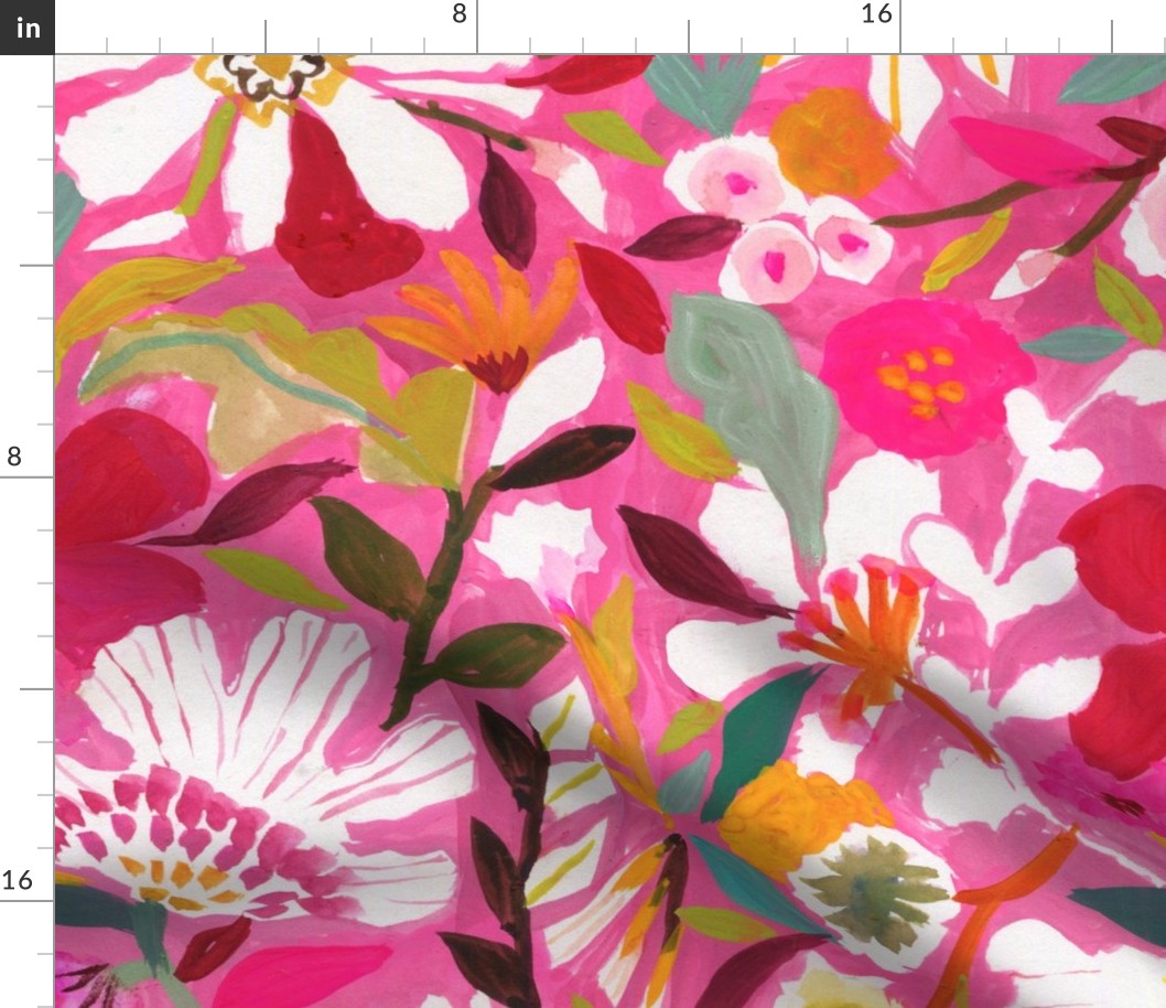 Jumbo large scale _ abstract painterly flowers fuchsia pink handpainted