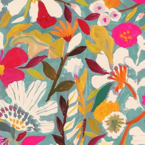 Garden _ Painterly florals Teal