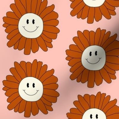 Smiling Flower Pink and Sienna Orange Large - Groovy Flowers