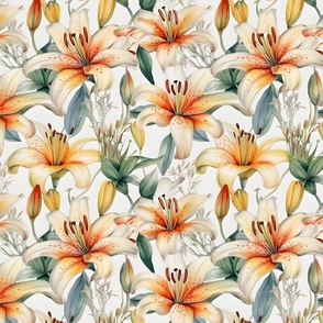 Watercolor Lilies on White 