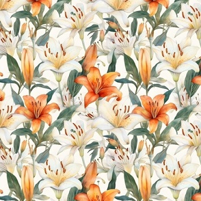 Watercolor Lilies on White 