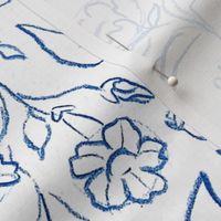 Blue florals pencil lineart Chinese plates inspired (wallpaper large size version)