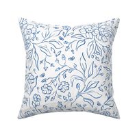 Blue florals pencil lineart Chinese plates inspired (wallpaper large size version)