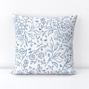 Blue florals pencil lineart Chinese plates inspired (wallpaper large size version)