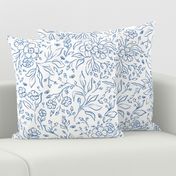 Blue florals pencil lineart Chinese plates inspired (wallpaper large size version)